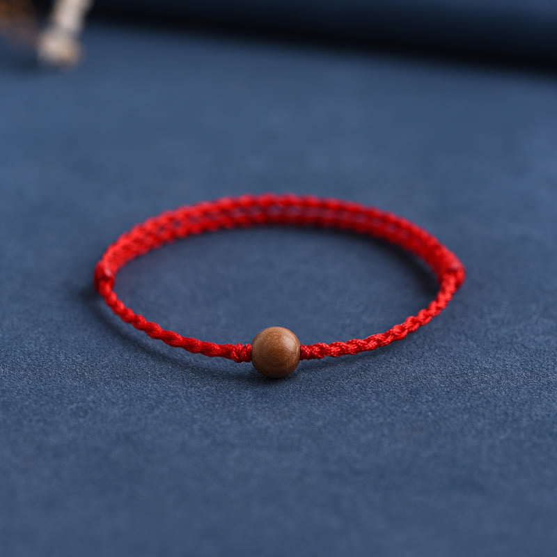 Buddha Stones天然桃の木ビーズ 邪気払い 編み込みブレスレット
