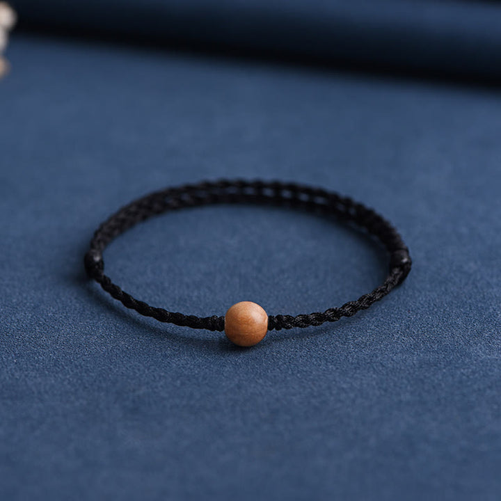 Buddha Stones天然桃の木ビーズ 邪気払い 編み込みブレスレット