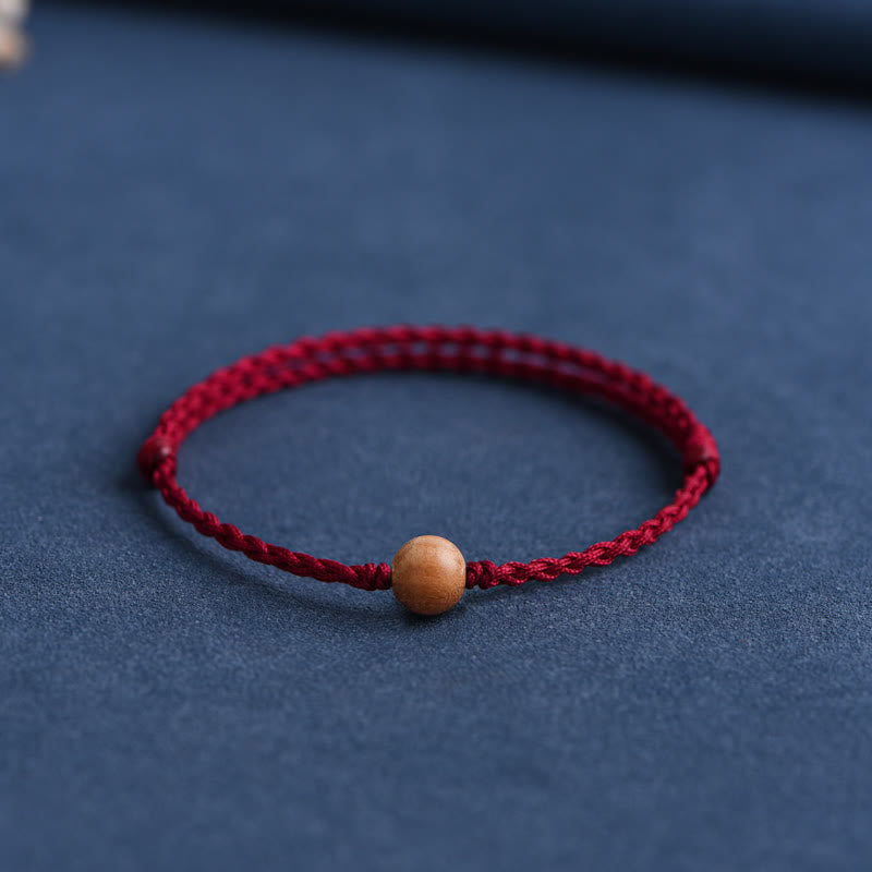 Buddha Stones天然桃の木ビーズ 邪気払い 編み込みブレスレット