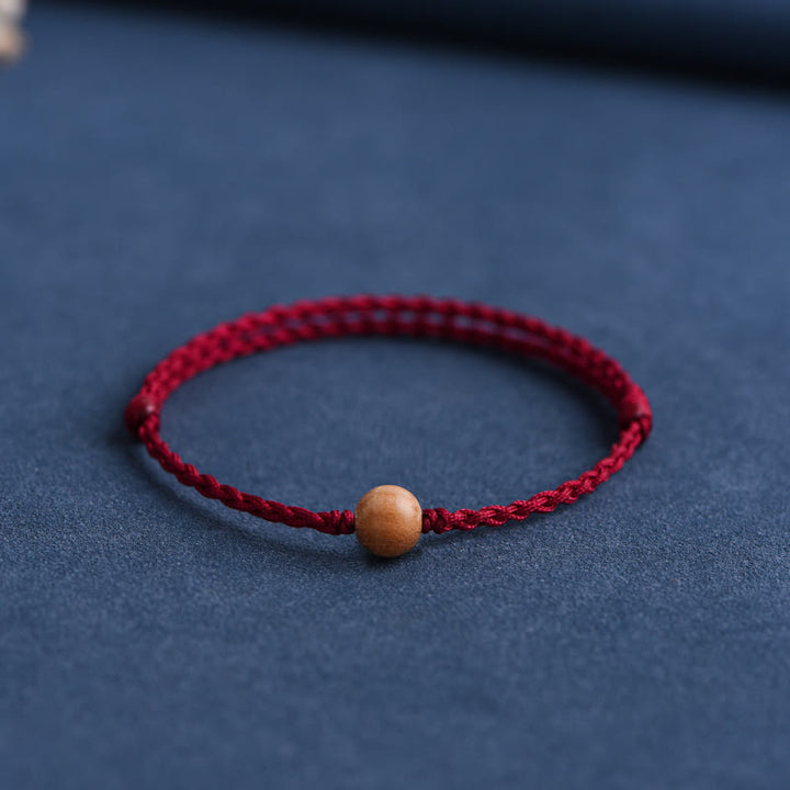 Buddha Stones天然桃の木ビーズ 邪気払い 編み込みブレスレット