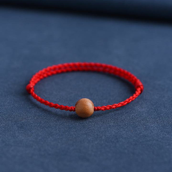 Buddha Stones天然桃の木ビーズ 邪気払い 編み込みブレスレット