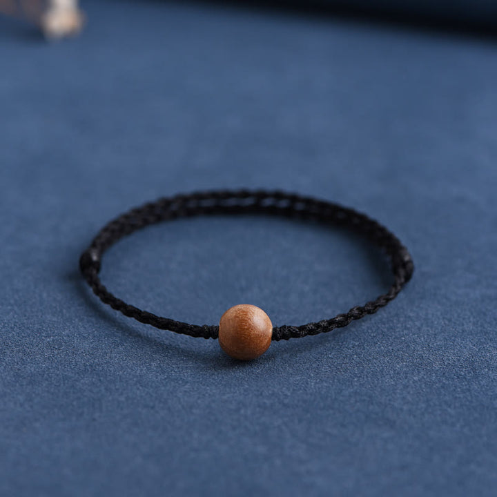 Buddha Stones天然桃の木ビーズ 邪気払い 編み込みブレスレット