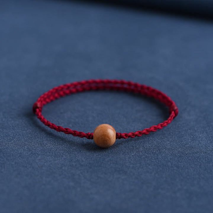 Buddha Stones天然桃の木ビーズ 邪気払い 編み込みブレスレット