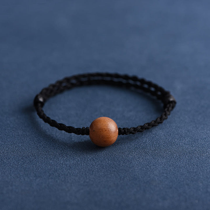 Buddha Stones天然桃の木ビーズ 邪気払い 編み込みブレスレット