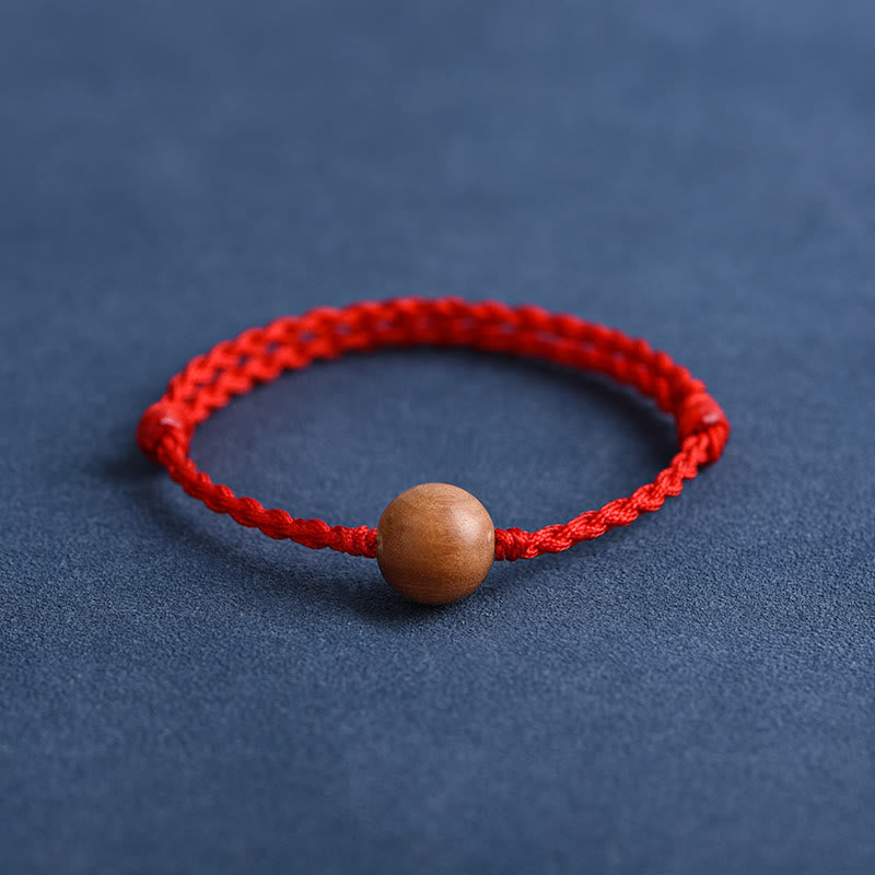 Buddha Stones天然桃の木ビーズ 邪気払い 編み込みブレスレット