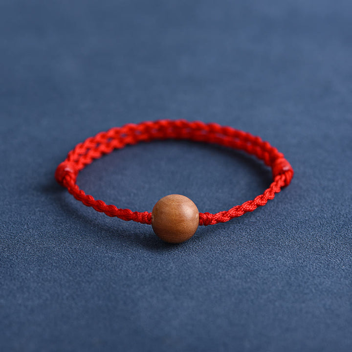Buddha Stones天然桃の木ビーズ 邪気払い 編み込みブレスレット