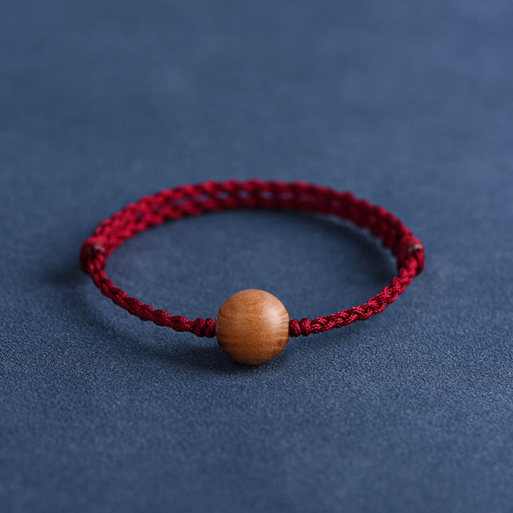 Buddha Stones天然桃の木ビーズ 邪気払い 編み込みブレスレット