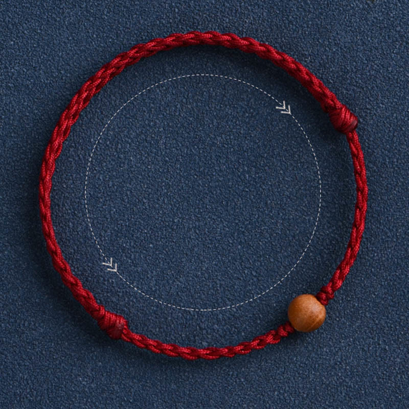 Buddha Stones天然桃の木ビーズ 邪気払い 編み込みブレスレット