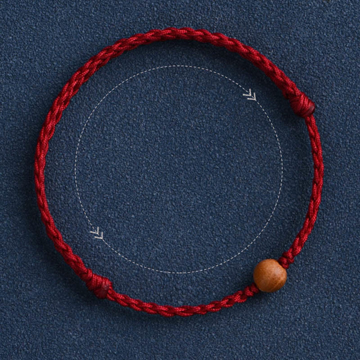 Buddha Stones天然桃の木ビーズ 邪気払い 編み込みブレスレット