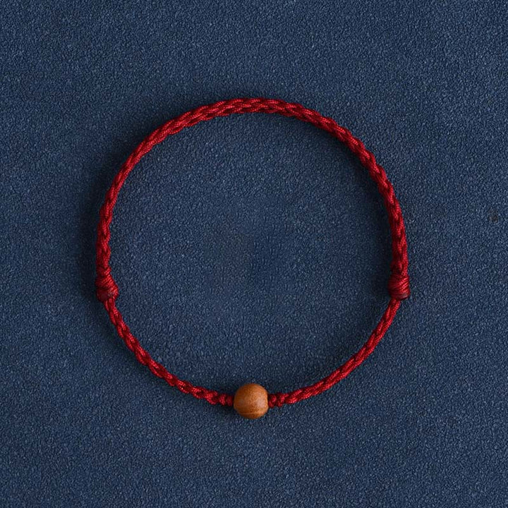 Buddha Stones天然桃の木ビーズ 邪気払い 編み込みブレスレット