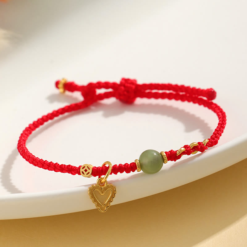 Buddha Stones 925スターリングシルバー 和田翡翠ビーズ 銅貨 ラブハートチャーム幸運ブレスレット - image 3
