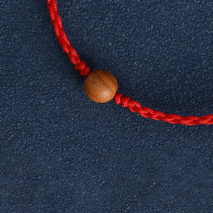 Buddha Stones天然桃の木ビーズ 邪気払い 編み込みブレスレット