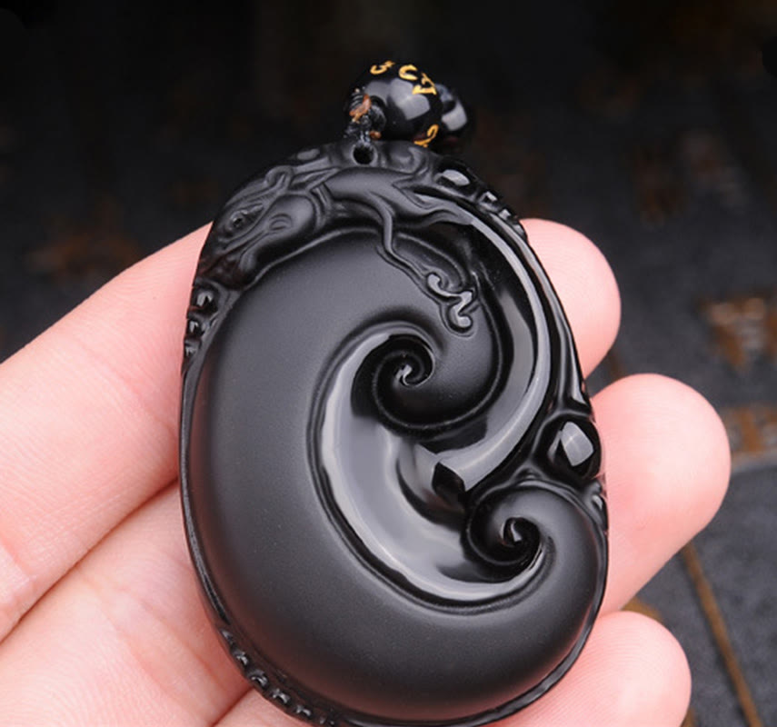 Buddha Stones天然黒曜石 貔貅 オーバルパターン 強さ ネックレス ペンダント - image 5