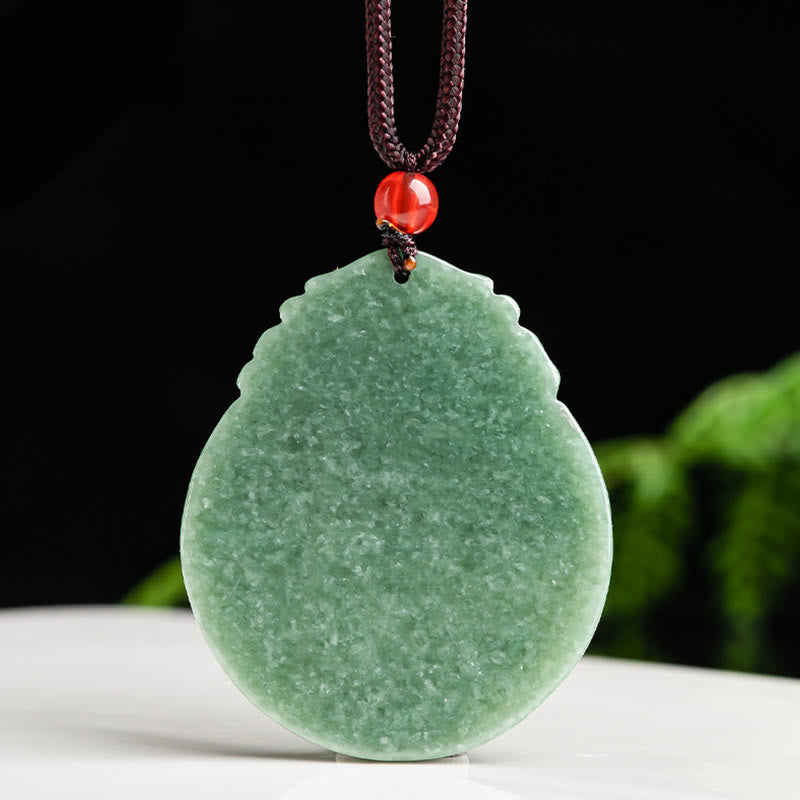 Buddha Stonesラウンド 蓮模様 翡翠 豊穣 繁栄 ネックレス ロープペンダント