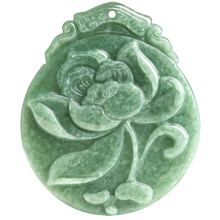 Buddha Stonesラウンド 蓮模様 翡翠 豊穣 繁栄 ネックレス ロープペンダント