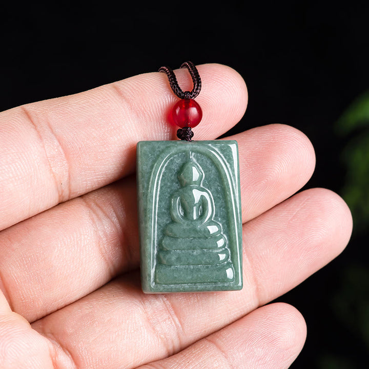 Buddha Stones無形の仏翡翠 四角 お守り 繁栄 紐 ネックレス ペンダント - image 5