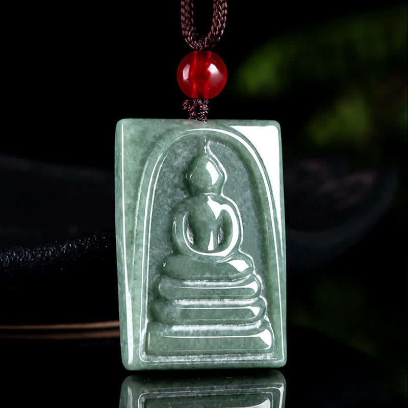 Buddha Stones無形の仏翡翠 四角 お守り 繁栄 紐 ネックレス ペンダント - image 2