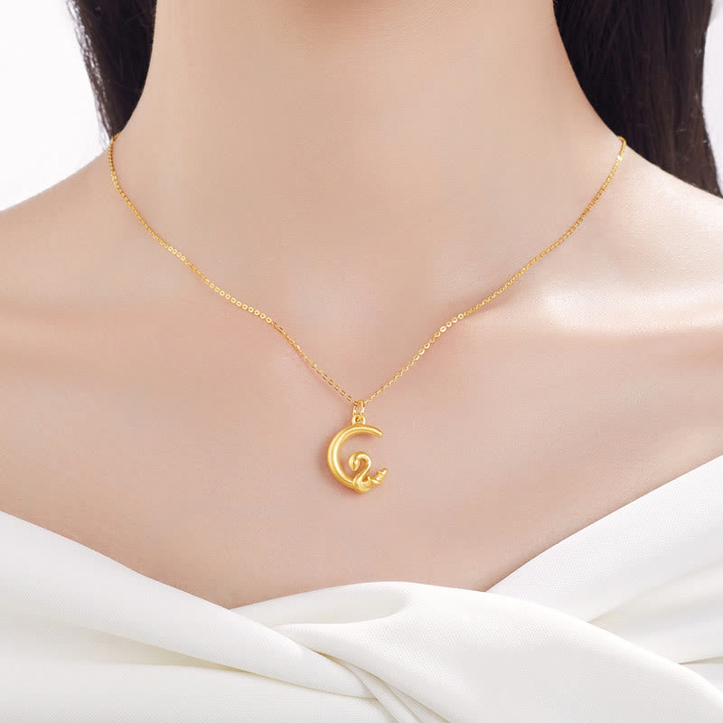 Buddha Stones999ゴールドムーン蛇年幸運ネックレスペンダント