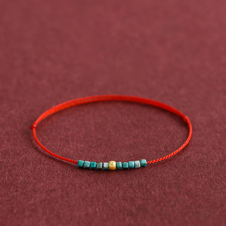 Buddha Stones999ゴールドビーズ ターコイズ プロテクション 編み込みブレスレット アンクレット