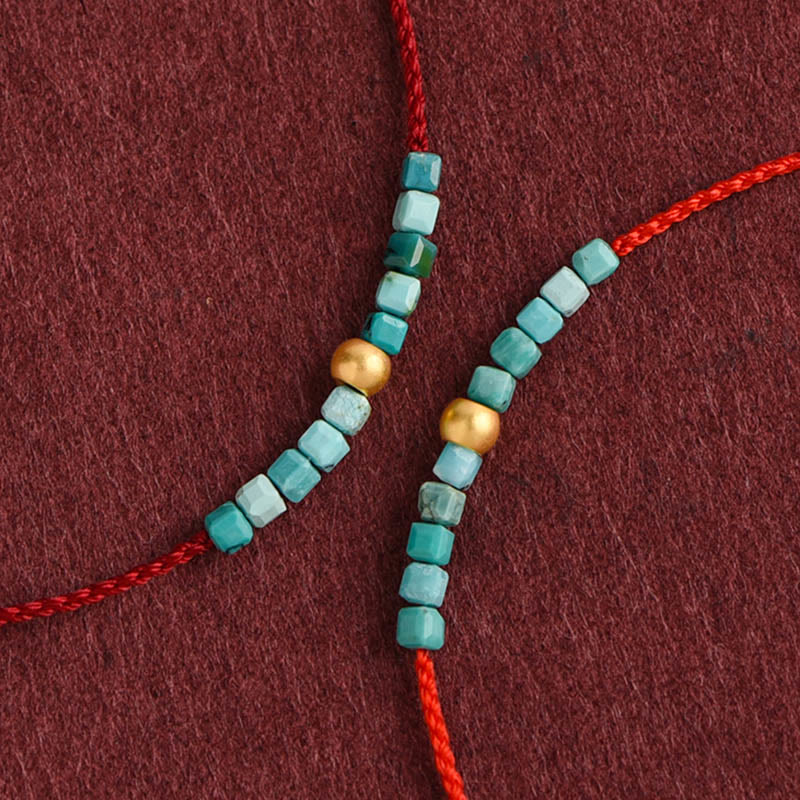 Buddha Stones999ゴールドビーズ ターコイズ プロテクション 編み込みブレスレット アンクレット - image 1