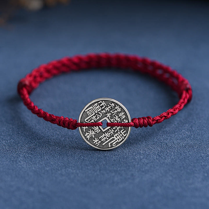 Buddha Stones925スターリングシルバー コインプロテクション 編み込みブレスレット アンクレット