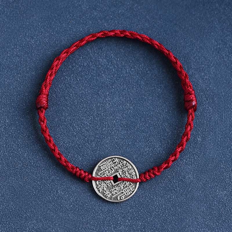 Buddha Stones925スターリングシルバー コインプロテクション 編み込みブレスレット アンクレット