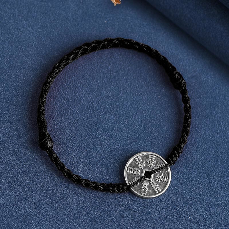 Buddha Stones925スターリングシルバー コインプロテクション 編み込みブレスレット アンクレット