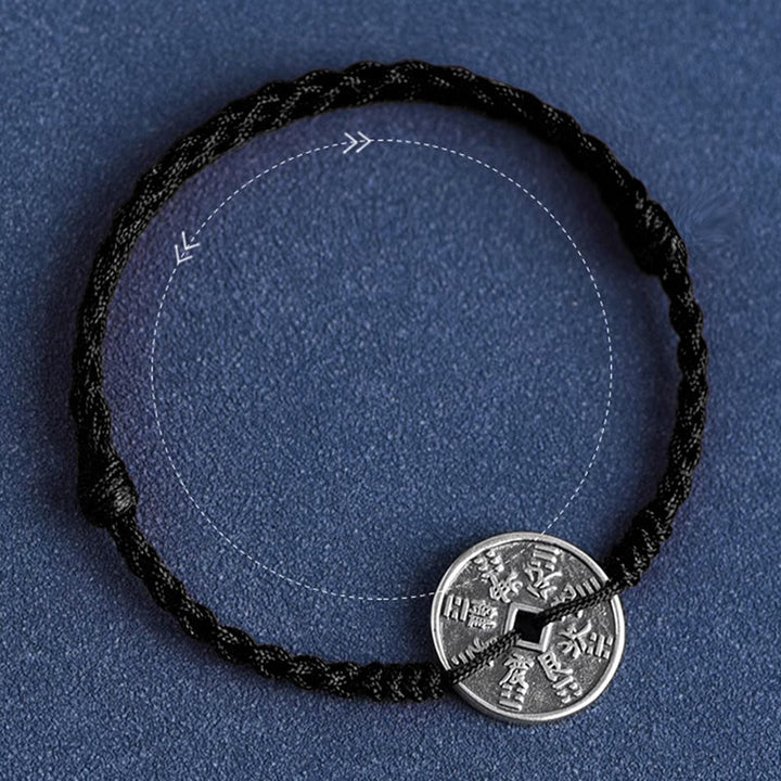 Buddha Stones925スターリングシルバー コインプロテクション 編み込みブレスレット アンクレット