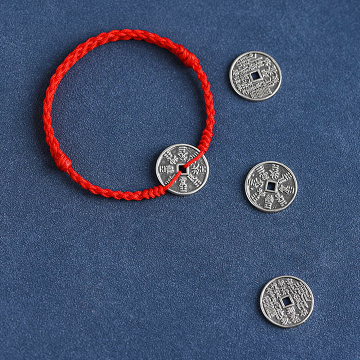 Buddha Stones925スターリングシルバー コインプロテクション 編み込みブレスレット アンクレット