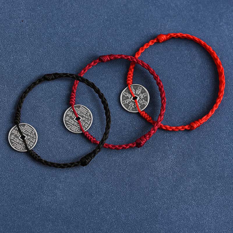 Buddha Stones925スターリングシルバー コインプロテクション 編み込みブレスレット アンクレット