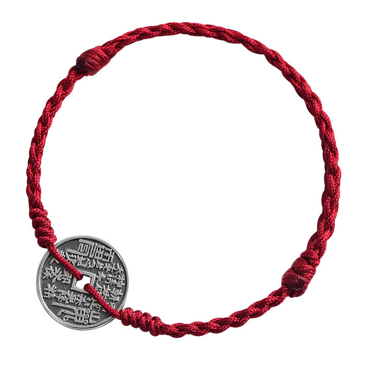 Buddha Stones925スターリングシルバー コインプロテクション 編み込みブレスレット アンクレット