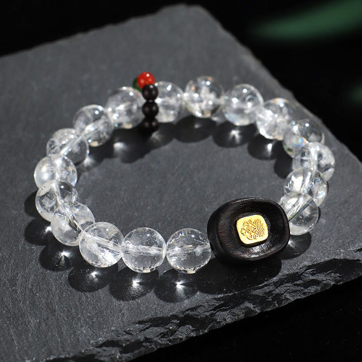 Buddha Stonesホワイトクリスタル 黒檀 サクヤント ザシ ラモ ヒーリングブレスレット