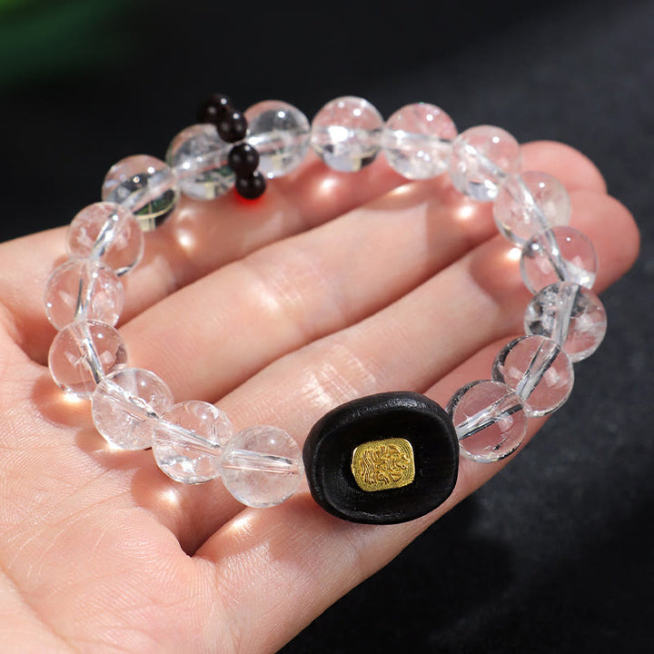 Buddha Stonesホワイトクリスタル 黒檀 サクヤント ザシ ラモ ヒーリングブレスレット