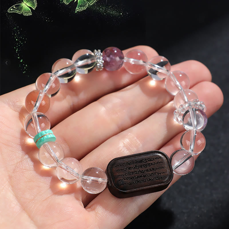 Buddha Stonesホワイトクリスタル 黒檀 サクヤント ザシ ラモ ヒーリングブレスレット