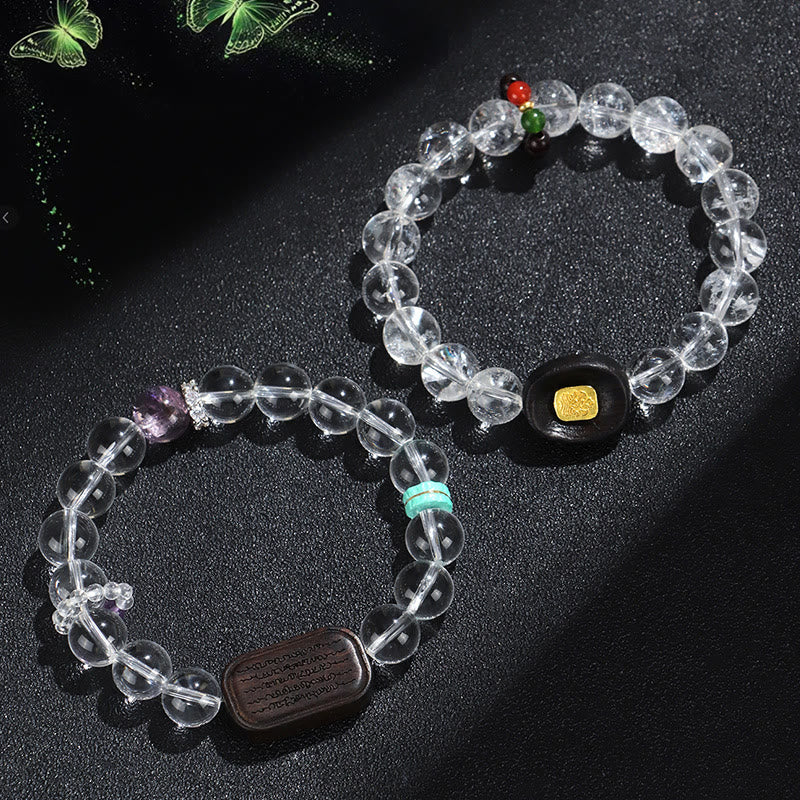 Buddha Stonesホワイトクリスタル 黒檀 サクヤント ザシ ラモ ヒーリングブレスレット