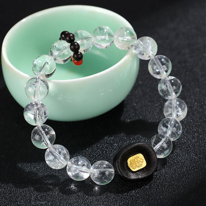 Buddha Stonesホワイトクリスタル 黒檀 サクヤント ザシ ラモ ヒーリングブレスレット