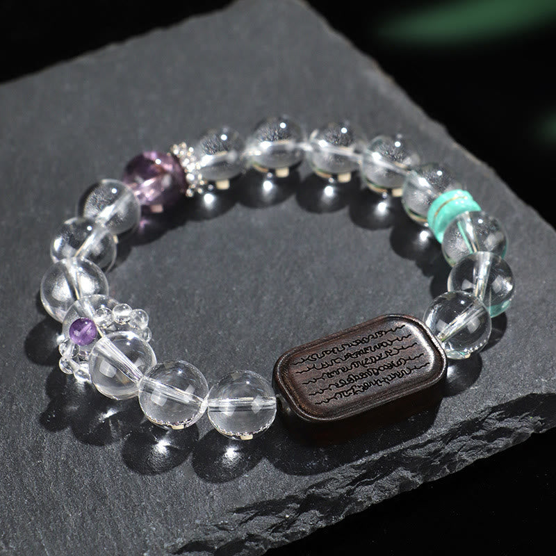 Buddha Stonesホワイトクリスタル 黒檀 サクヤント ザシ ラモ ヒーリングブレスレット