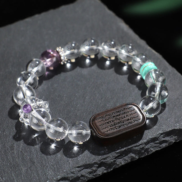 Buddha Stonesホワイトクリスタル 黒檀 サクヤント ザシ ラモ ヒーリングブレスレット