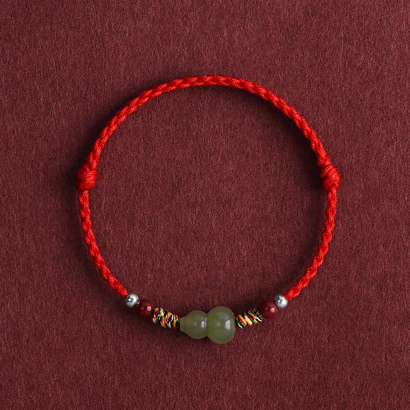 Buddha Stones天然和田翡翠ひょうたん守護幸運編み込みブレスレットアンクレット