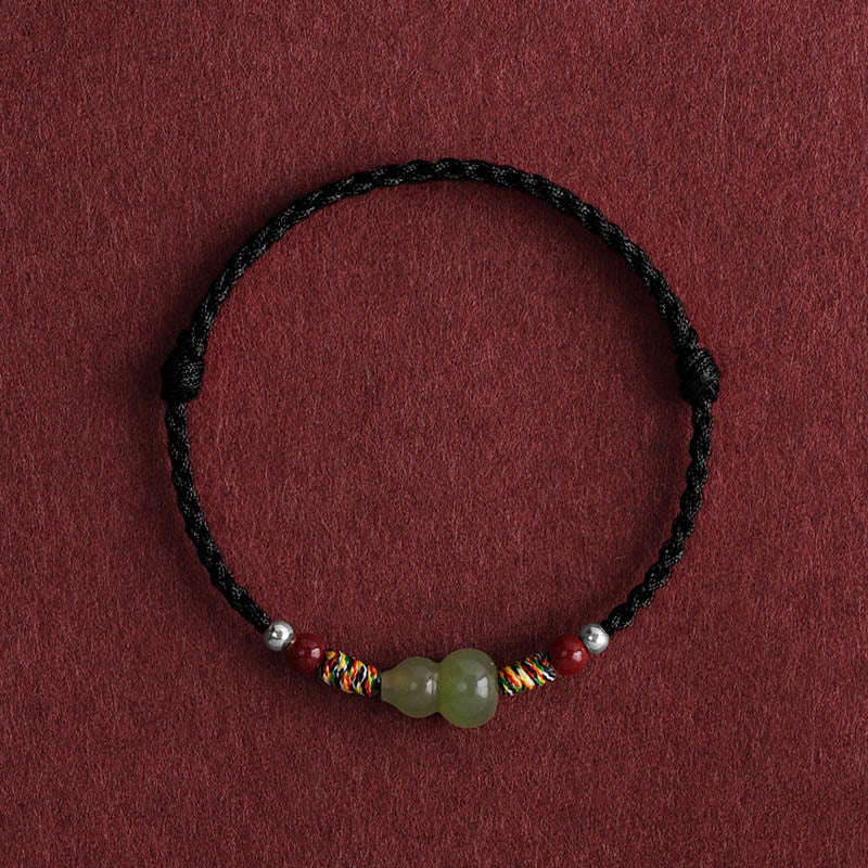 Buddha Stones天然和田翡翠ひょうたん守護幸運編み込みブレスレットアンクレット