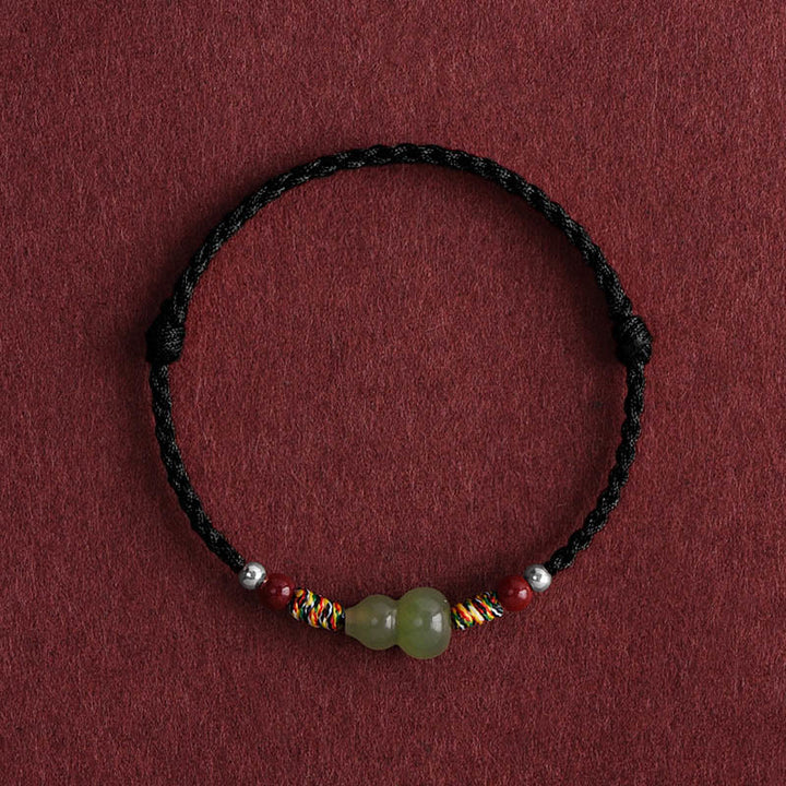 Buddha Stones天然和田翡翠ひょうたん守護幸運編み込みブレスレットアンクレット