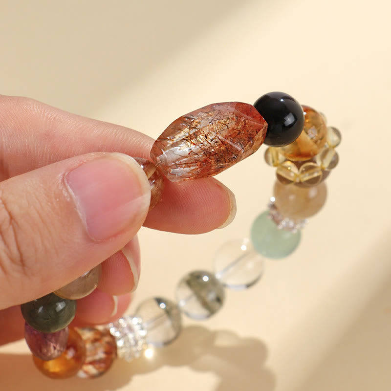 Buddha Stonesスーパーセブン クリスタル トパーズ オブシディアン タイガーアイ ポジティブブレスレット