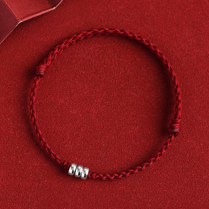 Buddha Stones925 スターリングシルバー ビーズ 守護 幸運 編み込み ブレスレット アンクレット