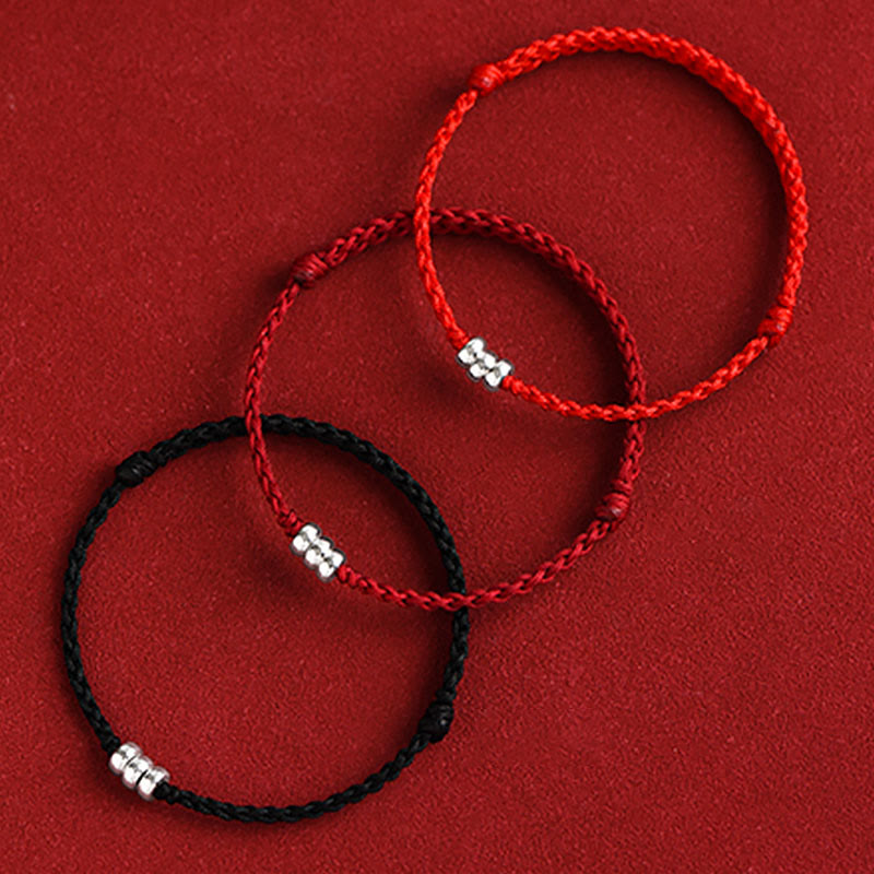 Buddha Stones925 スターリングシルバー ビーズ 守護 幸運 編み込み ブレスレット アンクレット