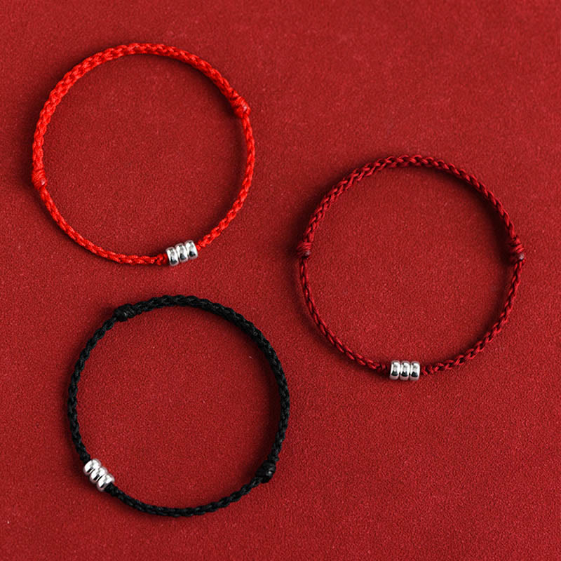 Buddha Stones925 スターリングシルバー ビーズ 守護 幸運 編み込み ブレスレット アンクレット