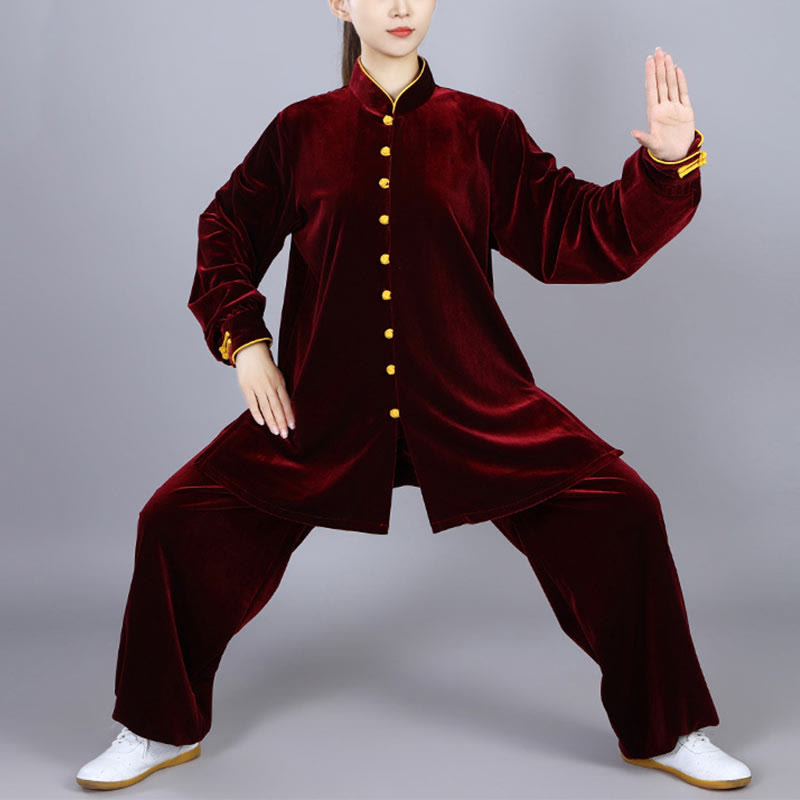 Buddha Stones2点セット 秋冬 太極拳 瞑想 気功 禅 練習 ユニセックス ベロア プラッシュ 服 セット - ダークレッド - 3XL-US/UK/AU/EUサイズにXL - image 7