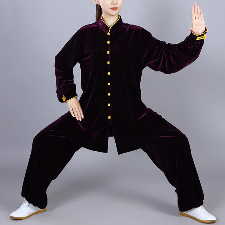 Buddha Stones2点セット 秋冬 太極拳 瞑想 気功 禅 練習 ユニセックス ベロア プラッシュ 服 セット - ダークマゼンタ - 3XL- 米国/UK/AU/ EUのXLに適合 - image 16