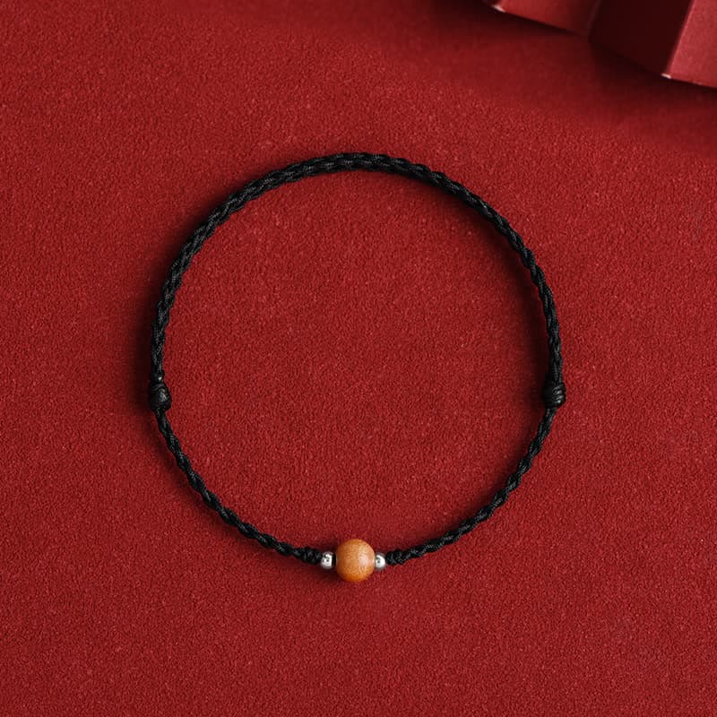Buddha Stones天然ピーチウッドビーズ幸運編み込みブレスレットアンクレット