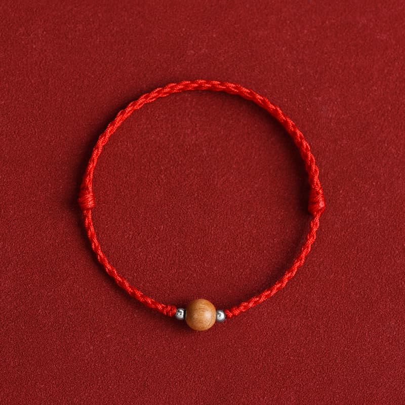 Buddha Stones天然ピーチウッドビーズ幸運編み込みブレスレットアンクレット