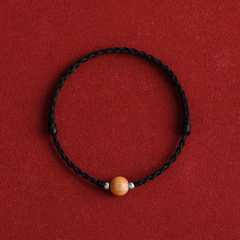 Buddha Stones天然ピーチウッドビーズ幸運編み込みブレスレットアンクレット